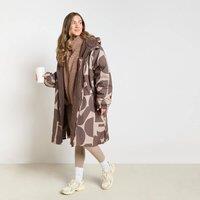 OHS Geo Print Water Resistant Coat Sherpa Lined Drying Changing Robe in Brown | Size: S/M