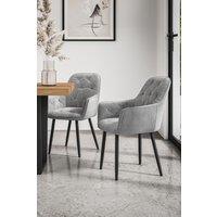 More4Homes Set Of 8 Anika Modern Velvet Dining Chair Padded Seat Metal Legs in Grey