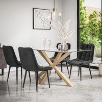 More4Homes Etta Glass Dining Table & Chairs - Glass Top w Solid Oak Legs + Nova Velvet Dining Chair Set Of 6 in Black