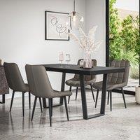 More4Homes Aria Dining Table & Chairs - Black Table Top w Black Legs + Nova Faux Leather Dining Chair Set Of 6 in Grey