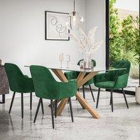 More4Homes Etta Glass Dining Table & Chairs - Glass Top w Solid Oak Legs + Anika Velvet Dining Chair Set Of 4 in Green