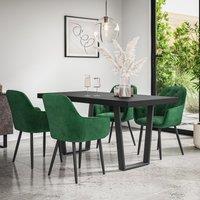 More4Homes Aria Dining Table & Chairs - Black Table Top w Black Legs + Anika Velvet Dining Chair Set Of 6 in Green