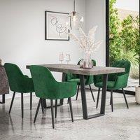 More4Homes Aria Dining Table & Chairs - Concrete Effect Table Top w Black Legs + Anika Velvet Dining Chair Set Of 4 in Green