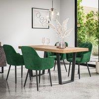 More4Homes Aria Dining Table & Chairs - Oak Effect Table Top w Black Legs + Anika Velvet Dining Chair Set Of 4 in Green