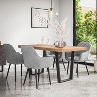 More4Homes Aria Dining Table & Chairs - Oak Effect Table Top w Black Legs + Anika Velvet Dining Chair Set Of 6 in Grey