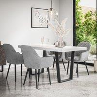More4Homes Aria Dining Table & Chairs - White Marble Effect Table Top w Black Legs + Anika Velvet Dining Chair Set Of 4 in Grey