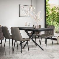 More4Homes Donni Dining Table & Chairs - Black Table Top w Black Legs + Nova Faux Leather Dining Chair Set Of 6 in Grey