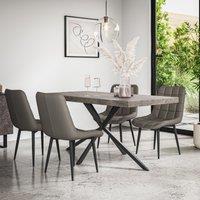 More4Homes Donni Dining Table & Chairs - Concrete Effect Table Top w Black Legs + Nova Faux Leather Dining Chair Set Of 6 in Grey