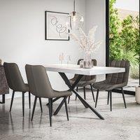 More4Homes Donni Dining Table & Chairs - White Marble Effect Table Top w Black Legs + Nova Faux Leather Dining Chair Set Of 6 in Grey