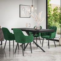 More4Homes Donni Dining Table & Chairs - Black Table Top w Black Legs + Anika Velvet Dining Chair Set Of 4 in Green