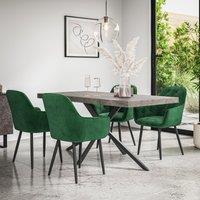 More4Homes Donni Dining Table & Chairs - Concrete Effect Table Top w Black Legs + Anika Velvet Dining Chair Set Of 4 in Green