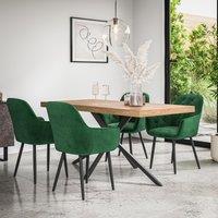 More4Homes Donni Dining Table & Chairs - Oak Effect Table Top w Black Legs + Anika Velvet Dining Chair Set Of 4 in Green