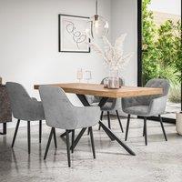 More4Homes Donni Dining Table & Chairs - Oak Effect Table Top w Black Legs + Anika Velvet Dining Chair Set Of 4 in Grey