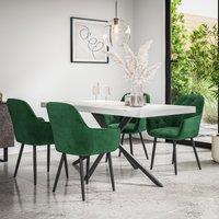 More4Homes Donni Dining Table & Chairs - White Marble Effect Table Top w Black Legs + Anika Velvet Dining Chair Set Of 4 in Green