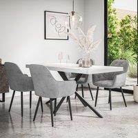 More4Homes Donni Dining Table & Chairs - White Marble Effect Table Top w Black Legs + Anika Velvet Dining Chair Set Of 4 in Grey