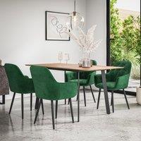 More4Homes Haydon Extending Dining Table & Chairs - Oak Effect Table Top w Black Legs + Anika Velvet Dining Chair Set Of 4 in Green