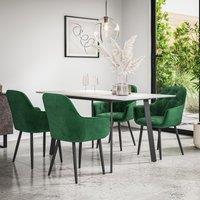 More4Homes Haydon Extending Dining Table & Chairs- White Marble Effect Table Top w Black Legs + Anika Velvet Dining Chair Set Of 6 in Green