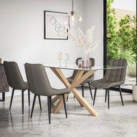 More4Homes Etta Glass Dining Table & Chairs - Glass Top w Solid Oak Legs + Nova Faux Leather Dining Chair Set Of 6 in Grey