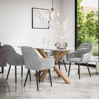 More4Homes Etta Glass Dining Table & Chairs - Glass Top w Solid Oak Legs + Anika Velvet Dining Chair Set Of 6 in Grey
