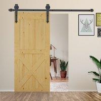 HOMCOM 6FT Sliding Barn Wood Door Kits Carbon Steel Hardware Closet Set in Brown
