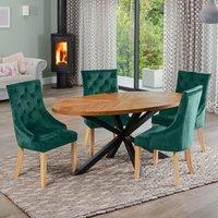 Artemis Home Dosenna Oval Dining Table Set with 4 Ravenna Velvet Chairs in Green