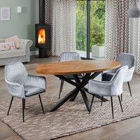 Artemis Home Dosenna Oval Dining Table Set with 4 Carrara Velvet Chairs in Light Grey