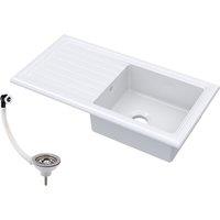Balterley Single Bowl Fireclay Inset Kitchen Sink & Drainer, Waste, 1010mm in White