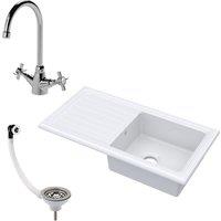 Balterley Fireclay Drop In Sink 1 Bowl Drainer Sink Mixer Tap Waste 1010mm in White