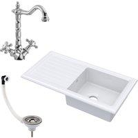 Balterley Fireclay Drop In Sink 1 Bowl Drainer Tap Waste 1010mm in White