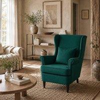 Wyld Haus Dark Green Velvet Feel Wingback Accent Chair High Back Pillow