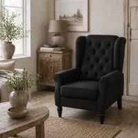 Wyld Haus Royo Black Linen Look Retro Wingback Armchair Diamond Tufted