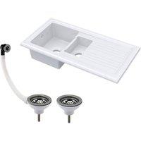 Balterley 101cm 1.5 Bowl Fireclay Inset Sink & Drainer & Pewter Wastes - White