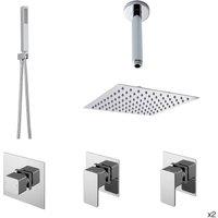 Balterley Modern Chrome Double Shower Bundle Set with Handset in Silver