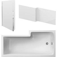 Balterley Left-Hand Square Shower Bath & Panel Set, 1600mm in White