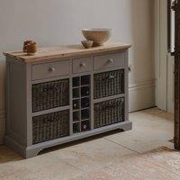 Statement Furniture Florence Sideboard with Wine Rack, 3 Drawers & Storage Baskets in Light Grey