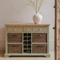 Statement Furniture Florence Sideboard with Wine Rack, 3 Drawers & Storage Baskets in Light Green