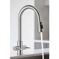 JANLEMNY Pull-Out Kitchen Tap - Chrome Dual Lever, 3-Mode Spray, Swivel in Silver | Size: 1000mm x 400mm