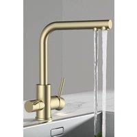 JANLEMNY Brushed Gold 3-in-1 Dual Lever Filter Mixer Tap with 360 Swivel Spout | Size: 1000mm x 400mm