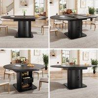 BTM Extendable Dining Table Round to Oval Storage Drawers Table in Black