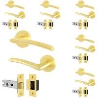 AFIT Door Handles Rose with Latch, 6 Pair Lever, Latch 64mm in Gold | Size: 150mm x 150mm