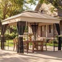 OUTSUNNY 3 x 3 m Garden Gazebo with Shelves, UPF50+ Permanent Gazebo in Beige | Size: 3m x 3m
