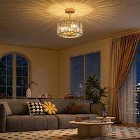 HOMCOM Semi Flush Mount Modern Crystal Chandelier Ceiling Light in Gold
