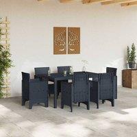 Berkfield Home Stylish 7 Piece Garden Dining Set with Cushions Anthracite Poly Rattan in Black