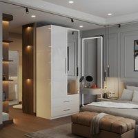 Sliding Wardrobes 4U High Gloss 2 Door Mirrored Wardrobe with Drawers W80cm x H200cm in White