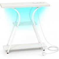 Costway Console Table w/ LED Lights & Power Outlets 3-Tier Entryway Table in White