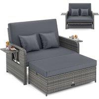 Costway PE Wicker Daybed w/Adjustable Backrest 2PCS Patio Rattan Furniture Set in Grey