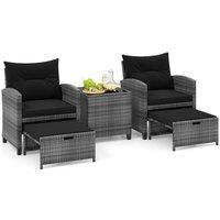 Costway 5PCS Patio Rattan Furniture Wicker Cushioned Chairs Set w/2 Ottomans in Black