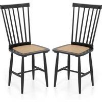 Costway 2PCS Windsor Dining Chair Wooden Chairs w/Spindle Back &PE Rattan Seat in Black
