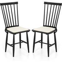 Costway 2PCS Windsor Dining Chair Wooden Chairs w/ Removable Seat Cushion in Black