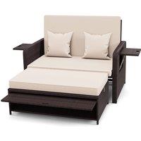 Costway Patio Rattan Daybed Set Wicker Loveseat Sofa w/Ottoman & Side Tray in Brown